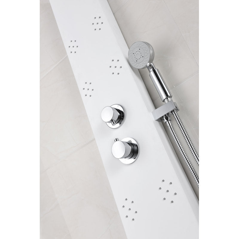 ANZZI Swan 64 in. 6-Jetted Full Body Shower Panel with Heavy Rain Shower and Spray Wand in White SP-AZ033