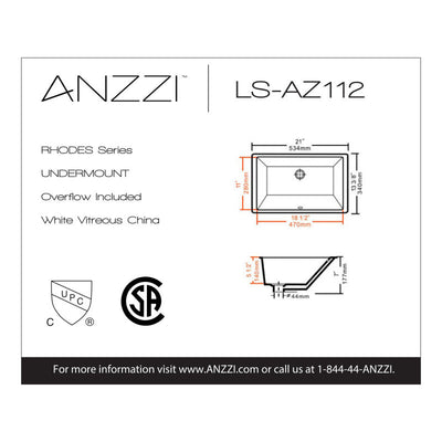 ANZZI Rhodes Series 21 in. Ceramic Undermount Sink Basin in White LS-AZ112