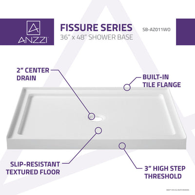 ANZZI Fissure Series 36 in. x 48 in. Single Threshold Shower Base in White SB-AZ011WO