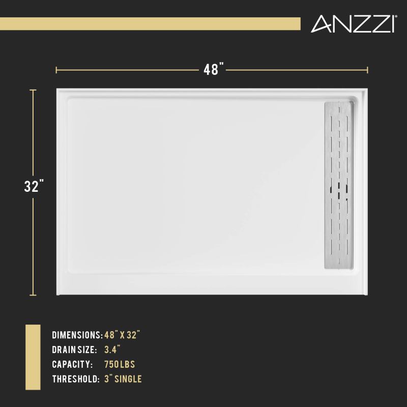 ANZZI Alexander 48 in. x 32 in. Shower Base in White SB-AZ103R