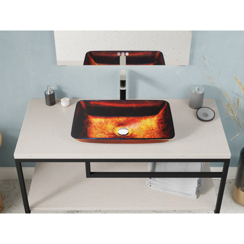ANZZI Paradiso Rectangle Glass Vessel Bathroom Sink with Celestial Bronze Finish LS-AZ901