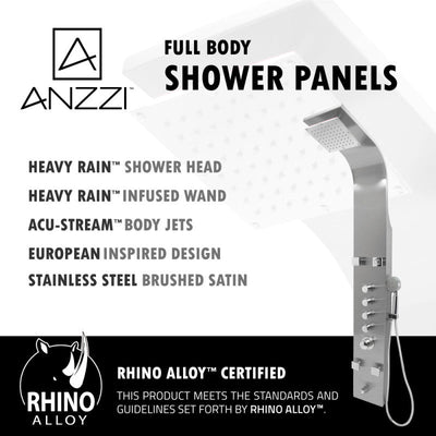 ANZZI Echo 63.5 in. 4-Jetted Full Body Shower Panel with Heavy Rain Showerhead, Spray Wand and Tub Spout in Brushed Steel SP-AZ022