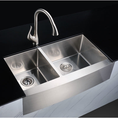 ANZZI ELYSIAN Series 36 in. Farm House 40/60 Dual Basin Handmade Stainless Steel Kitchen Sink K-AZ3620-3B