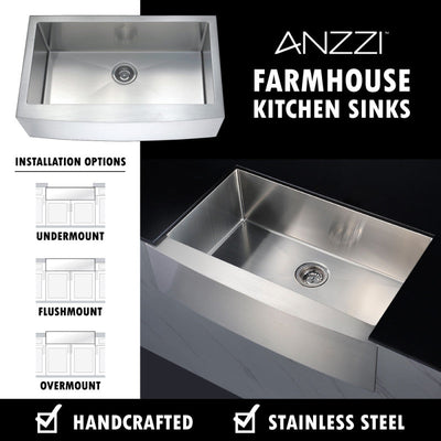 ANZZI Elysian Farmhouse Stainless Steel 36 in. Single Bowl Kitchen Sink in Brushed Satin K-AZ3620-1A