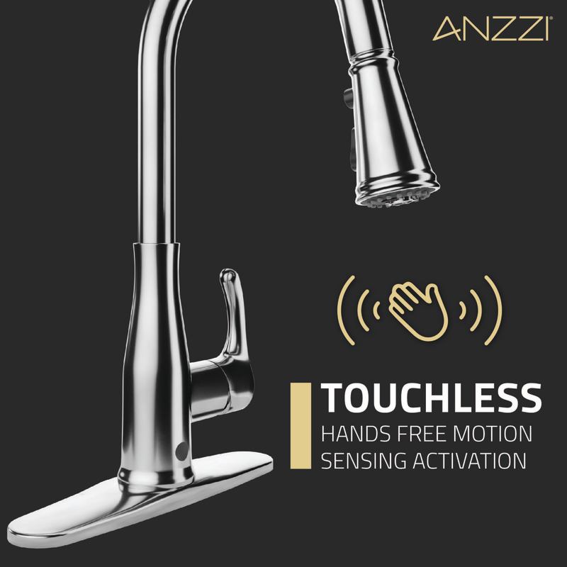 ANZZI Sifo Hands Free Touchless 1-Handle Pull-Down Sprayer Kitchen Faucet with Motion Sense and Fan Sprayer KF-AZ301SS