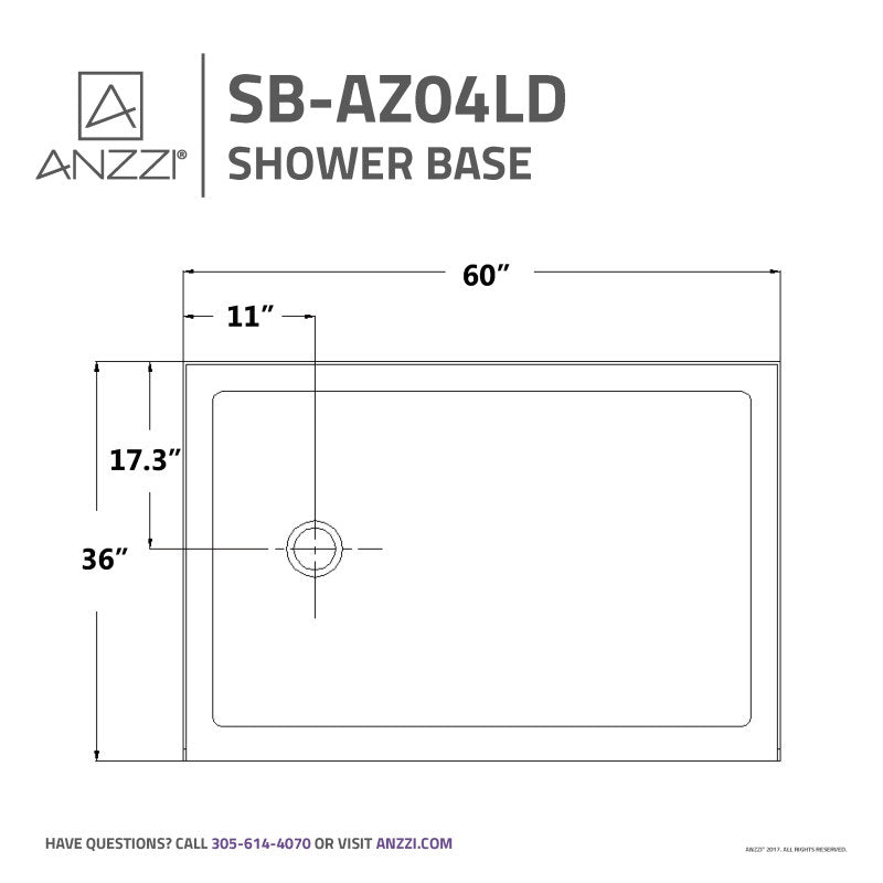 ANZZI Tier 36 x 60 in. Single Threshold Shower Base in White SB-AZ04RD
