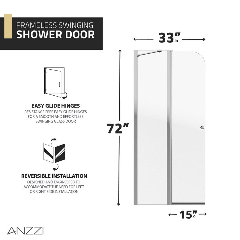 ANZZI Romance 72-in. x 33.5-in. Frameless Swinging Shower Door SD-AZ14-01MB
