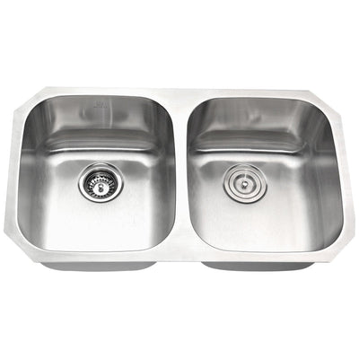 ANZZI Moore Undermount Stainless Steel 32 in. 0-Hole 50/50 Double Bowl Kitchen Sink in Brushed Satin K-AZ3218-2B