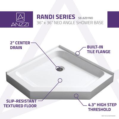 ANZZI Randi 36 in. x 36 in. Neo-Angle Double Threshold Shower Base in White SB-AZ01NO