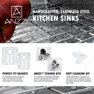 ANZZI Elysian Farmhouse Stainless Steel 33 in. 0-Hole 60/40 Double Bowl Kitchen Sink in Brushed Satin K-AZ3320-4A