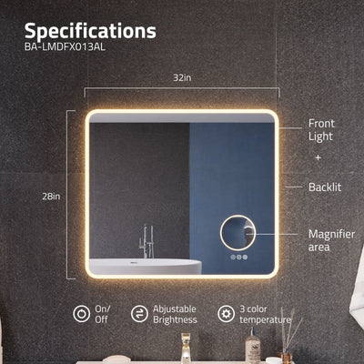 ANZZI 27-in. x 31-in. LED Front/Back Light Magnifying Bathroom Mirror w/Defogger BA-LMDFX013AL