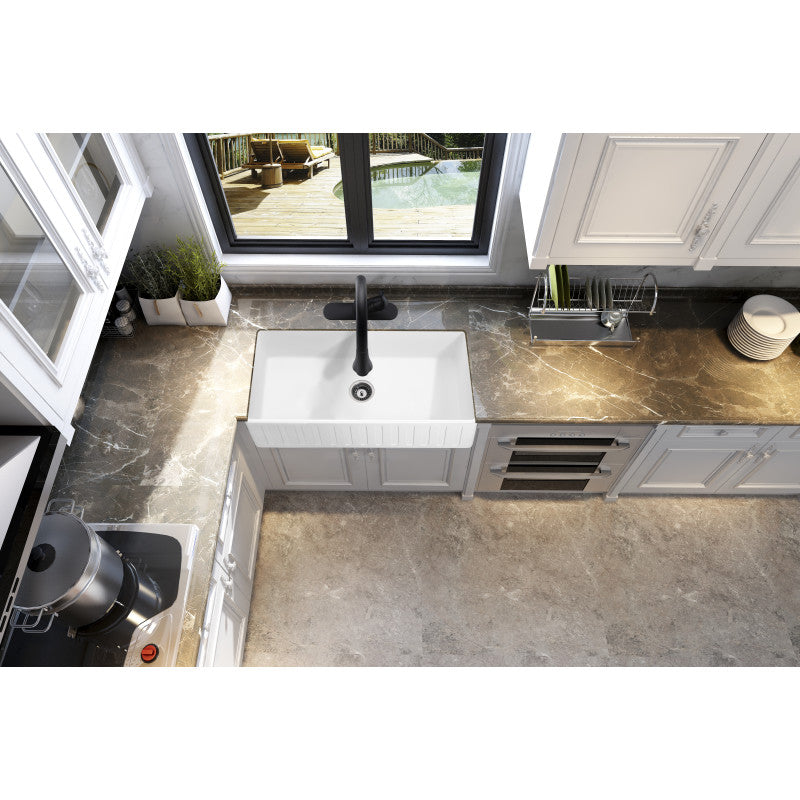 ANZZI Roine Farmhouse Reversible Apron Front Solid Surface 36 in. Single Basin Kitchen Sink K-AZ226-1A