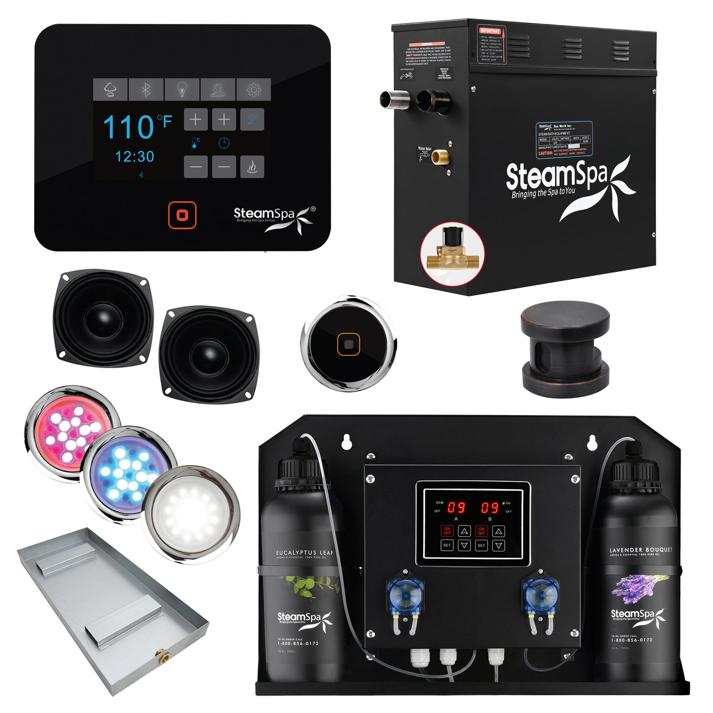 Black Series WiFi and Bluetooth 7.5kW QuickStart Steam Bath Generator Package with Dual Aroma Pump in Oil Rubbed Bronze BKT750ORB-ADP
