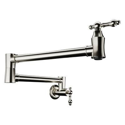 KF-AZ259BN - ANZZI Marca 360-Degree 24" Wall Mounted Pot Filler with Dual Swivel in Brushed Nickel