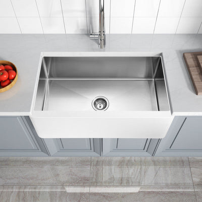 ANZZI Apollo Series Farmhouse Solid Surface 36 in. 0-Hole Single Bowl Kitchen Sink with Stainless Steel Interior K-AZ271-A1