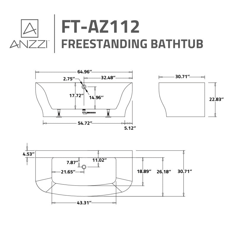 ANZZI Bank Series 5.41 ft. Freestanding Bathtub FT-AZ112