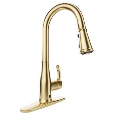 KF-AZ301BG - ANZZI Sifo Hands Free Touchless 1-Handle Pull-Down Sprayer Kitchen Faucet with Motion Sense and Fan Sprayer in Brushed Gold
