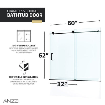 ANZZI Raymore Series 60 in. x 62 in. Frameless Sliding Tub Door SD-AZ8080-01CH