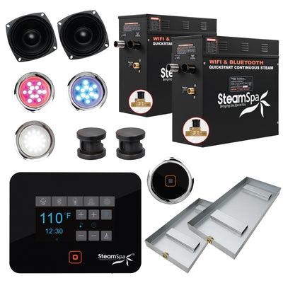 Steam Shower Generator Kit System | Oil Rubbed Bronze + Self Drain Combo| Enclosure Steamer Sauna Spa Stall Package|Touch Screen Wifi App/Bluetooth Control Panel |2x 7.5 kW Raven | RVB1500ORB-A