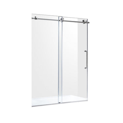 Leon Series 48 in. by 76 in. Frameless Sliding Shower Door in Brushed Nickel with Handle SD-AZ8077-01BN