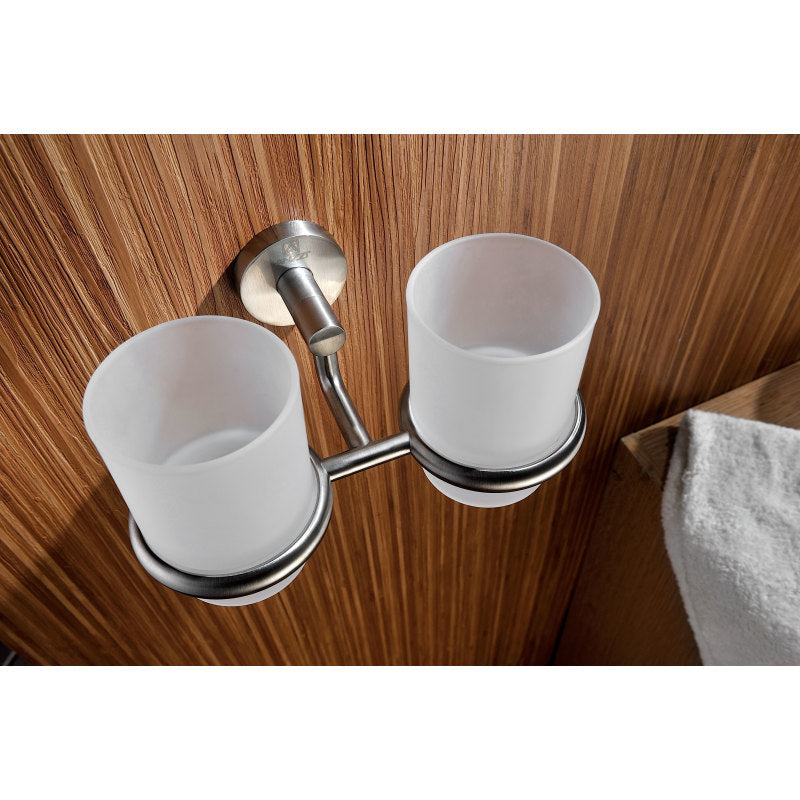 Caster Series 7.36 in. Double Toothbrush Holder in Brushed Nickel AC-AZ002BN