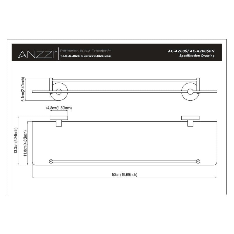 ANZZI ANZZI Caster Series 19.69 in. W Glass Shelf AC-AZ006