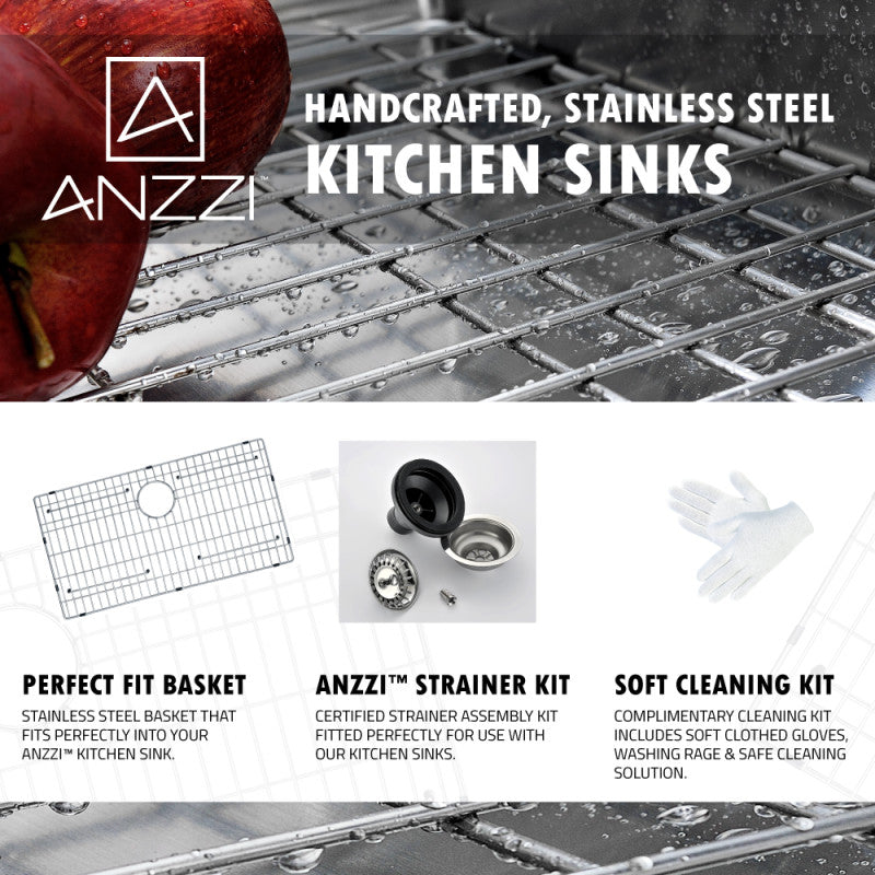 ANZZI Elysian Farmhouse Stainless Steel 32 in. 0-Hole Single Bowl Kitchen Sink in Brushed Satin K-AZ3320-1A
