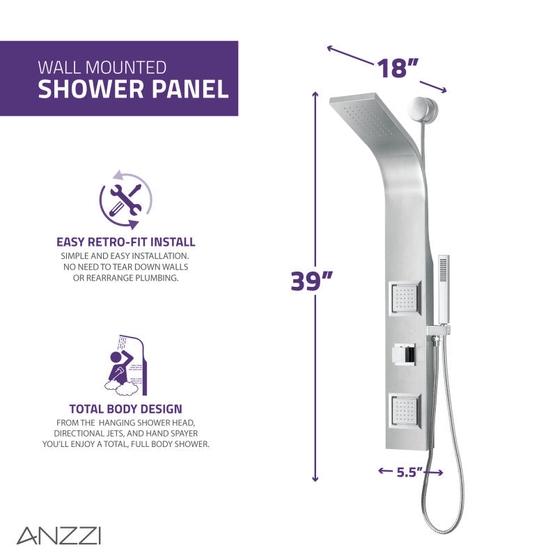 ANZZI Aura 2-Jetted Shower Panel with Heavy Rain Shower & Spray Wand SP-AZ078MB