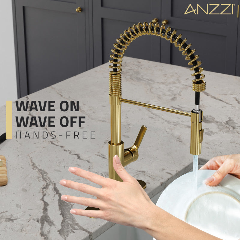 ANZZI Ola Hands Free Touchless 1-Handle Pull-Down Sprayer Kitchen Faucet with Motion Sense and Fan Sprayer KF-AZ303BN