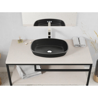 ANZZI Ariadne Rectangle Glass Vessel Bathroom Sink with Matte Black Finish LS-AZ913MB