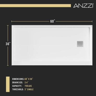 ANZZI Alexander 60 in. x 30 in. Shower Base in White SB-AZ101L