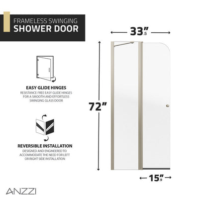 ANZZI Romance 72-in. x 33.5-in. Frameless Swinging Shower Door SD-AZ14-01MB