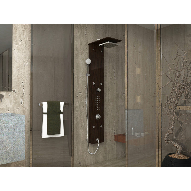 ANZZI Rite 60.75 in. 28-Jetted Full Body Shower Panel with Heavy Rain Shower and Spray Wand in Mahogany Style Deco-Glass SP-AZ016