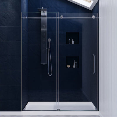 SD-AZ8077-02CH - ANZZI Leon Series 60 in. by 76 in. Frameless Sliding Shower Door in Brushed Nickel with Handle
