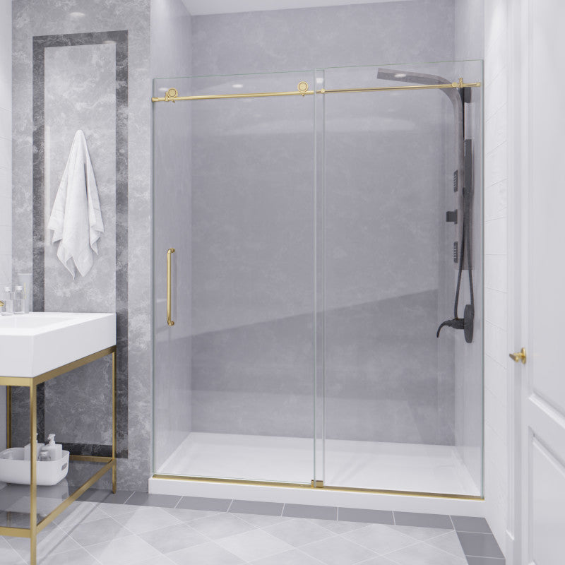 SD-AZ8077-02BG - ANZZI Leon Series 60 in. by 76 in. Frameless Sliding Shower Door in Brushed Gold with Handle
