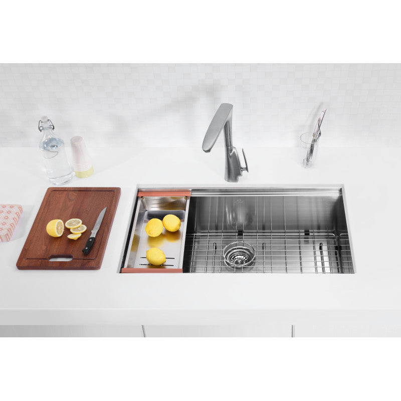 ANZZI Aegis Undermount Stainless Steel 32.75 in. 0-Hole Single Bowl Kitchen Sink with Cutting Board and Colander K-AZ3219-1Ac