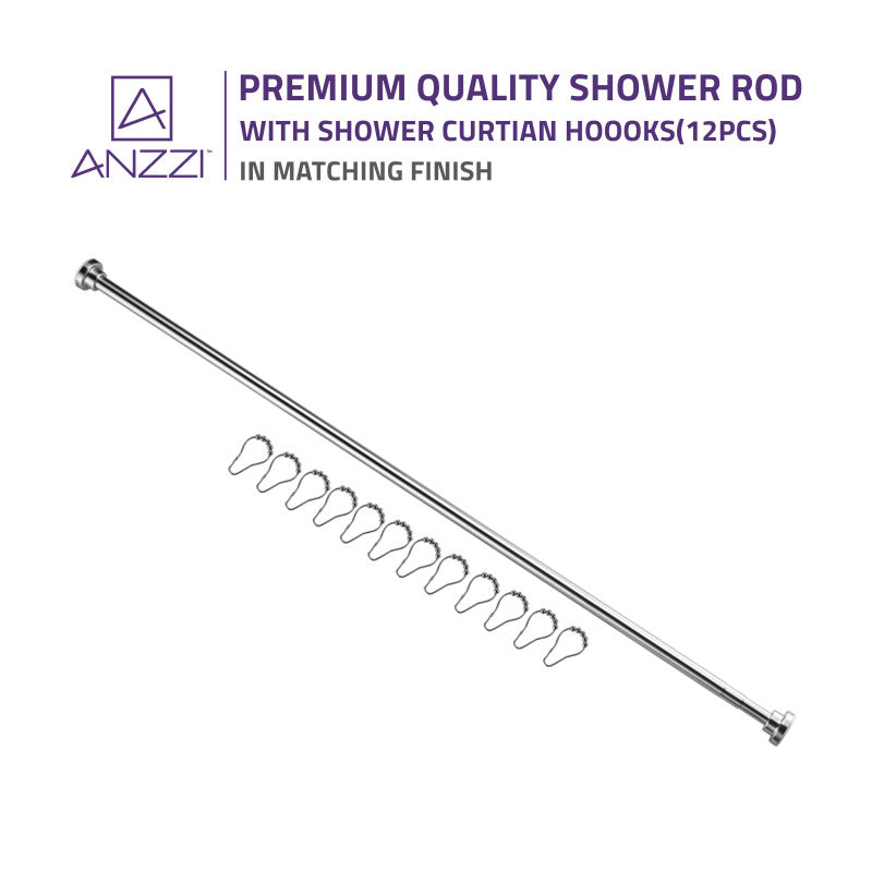ANZZI 48-88 Inches Shower Curtain Rod with Shower Hooks AC-AZSR88CH