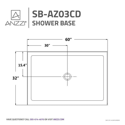 ANZZI Tier 32 x 60  in. Center Drain Single Threshold Shower Base in White SB-AZ03CD