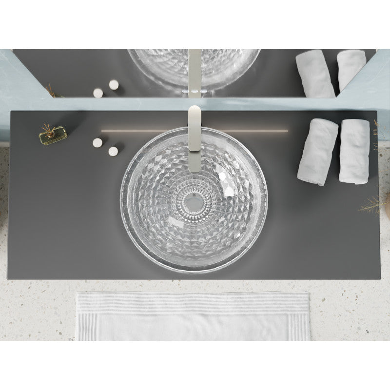 ANZZI Diamante Round Clear Glass Vessel Bathroom Sink with Faceted Pattern LS-AZ904
