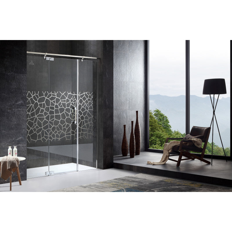 ANZZI Grove Series Left Side 63 in. x 78.74 in. Semi-Frameless Hinged Shower Door in Chrome with Handle SD-AZ30CH-L