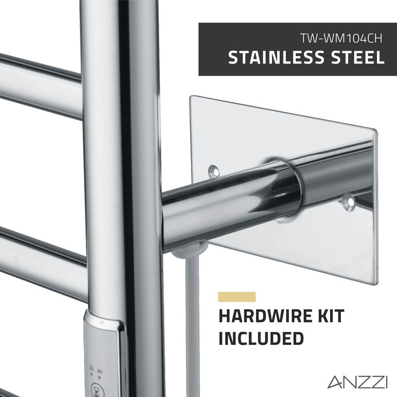 ANZZI Crete 10-Bar Stainless Steel Wall Mounted Towel Warmer Rack TW-WM104CH