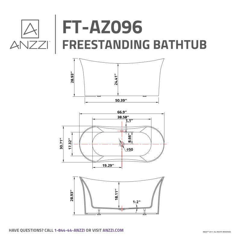 ANZZI Eft Series 5.58 ft. Freestanding Bathtub FT-AZ096