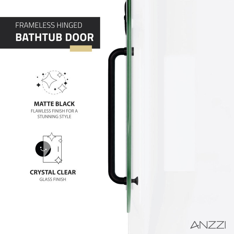 ANZZI Pacific Series 48 in. by 58 in. Frameless Hinged Tub Door SD-AZ8076-01BN
