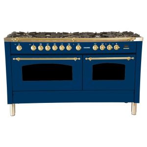 Hallman 60 in. Double Oven Duel Fuel Italian Range, LP Gas, Brass