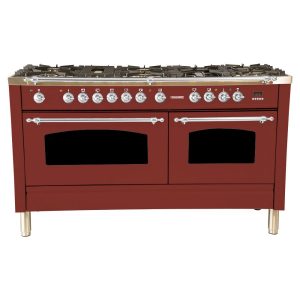 Hallman 60 in. Double Oven Duel Fuel Italian Range, Chrome Trim