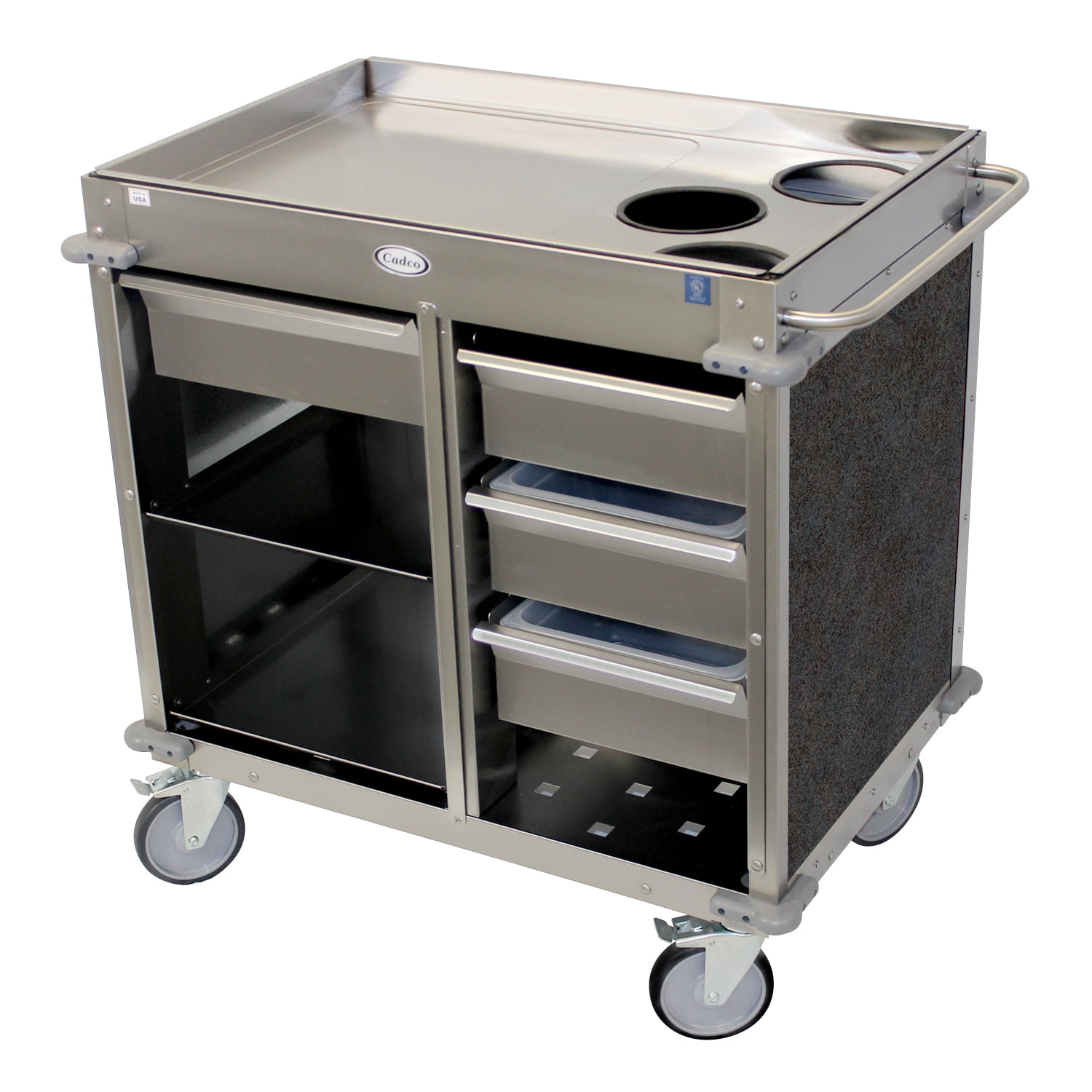 Cadco BC-4-L3 Mobile Beverage Service Cart w/ (2) Shelves & (4)