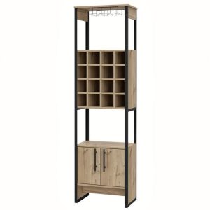 Isa 71 Inch Standing Bar Cabinet, 16 Cubbies, Natural Brown Wood