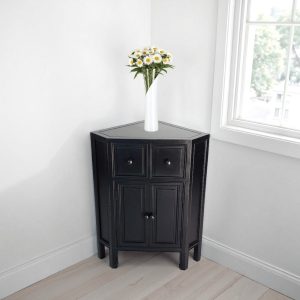 30 Inch Wooden 2 Door Corner Cabinet with 2 Drawers, Black - BM229403