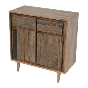 31 Inch Side Cabinet Console, 2 Doors and Drawers, Acacia, Mango Wood