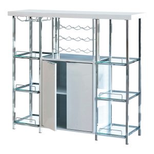 6 Glass Shelf Metal Frame Bar Cabinet with Power Outlet, Clear and